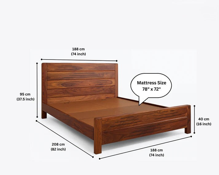 Sheesham Wood Bed Without Storage, Solid Wood in Natural Finish, Modern Design | King Size - Mattress Size (78"x72") | Bedroom Furniture | Without Mattress & Side Tables | Low Highted