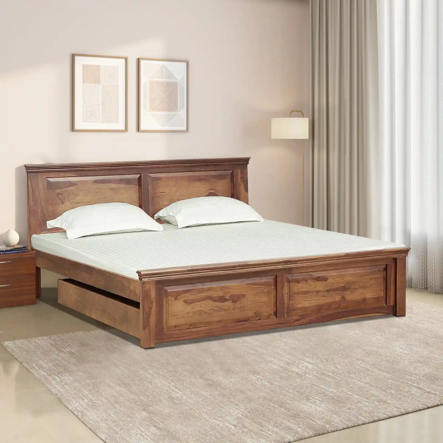 Kanishka Solid Wood Storage Beds With Drawer