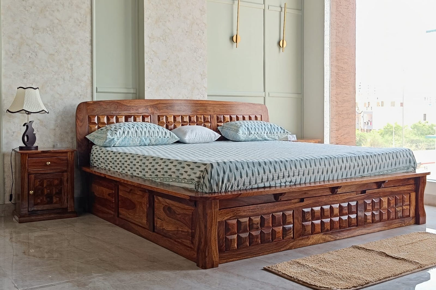 Bloom Sheesham Platform Bed - King Size 78x72