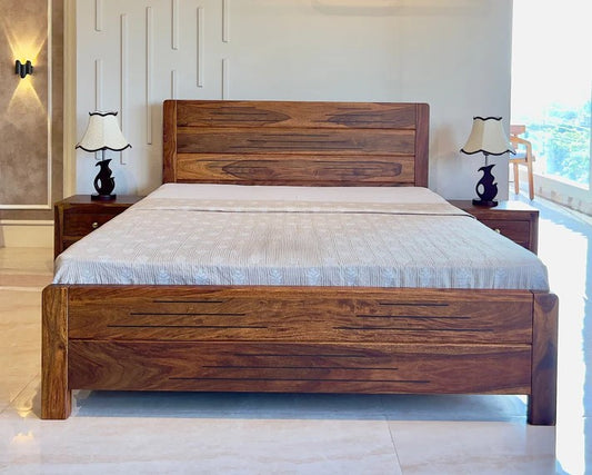 Sheesham Wood Bed Without Storage, Solid Wood in Natural Finish, Modern Design | Single Bed - Mattress Size (78"x48") | Bedroom Furniture | Without Mattress & Side Tables | Low Highted