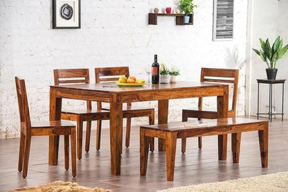 Solid Wood Teffe Dining Set with Bench (6 Seater)