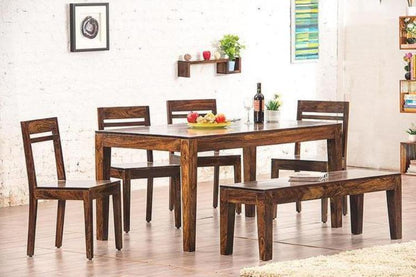 Solid Wood Teffe Dining Set with Bench (6 Seater)