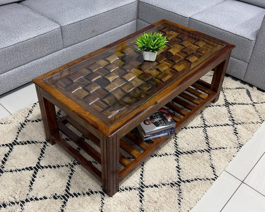 Sheesham Wood Coffee Table/ Centre Table - Wooden Niwar Designs - Natural Finish