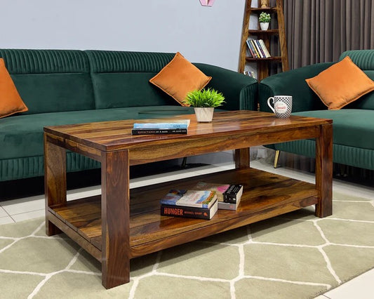 Sheesham Wood Coffee Table/ Centre Table - Group Design on Top - Natural Finish