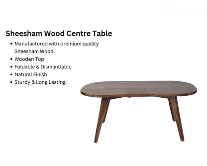 Sheesham Wood Centre Table - Ellipse Shaped- Elegant, Foldable, and Durable | Wooden Centre Table | Coffee Table | Living Room Furniture