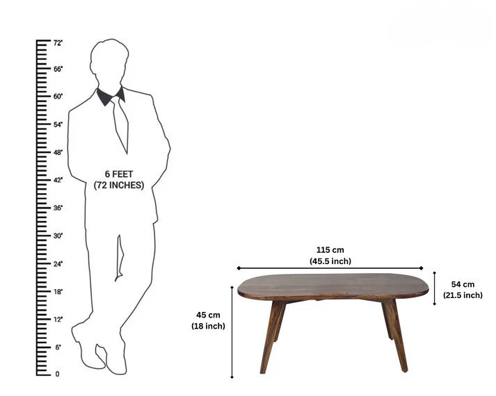 Sheesham Wood Centre Table - Ellipse Shaped- Elegant, Foldable, and Durable | Wooden Centre Table | Coffee Table | Living Room Furniture