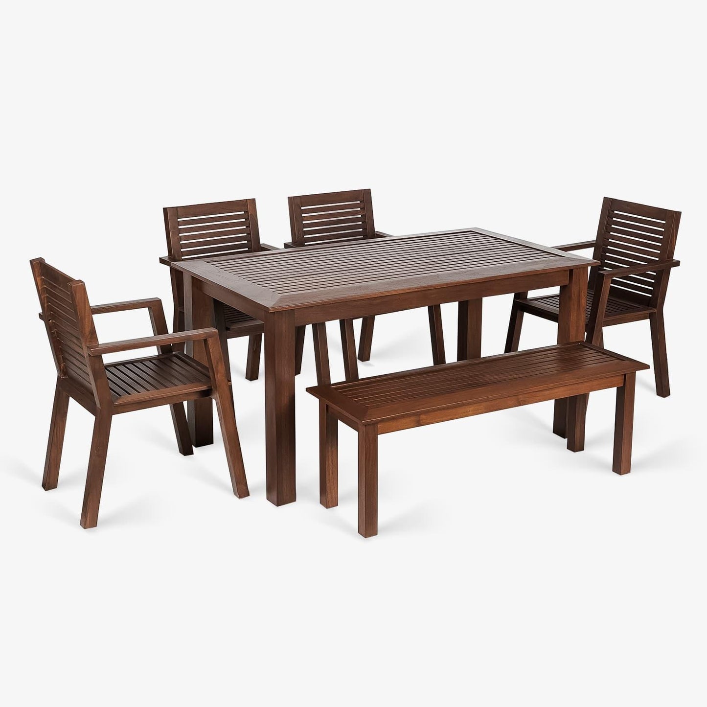Alfresco Outdoor Dining Table With 4 Arm Chairs And Bench