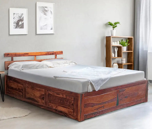 Amira Sheesham Wood Storage Beds in Honey