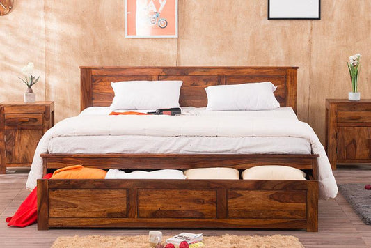 Bloom Solid Wood Essential Bed with Front Open Dual Storage