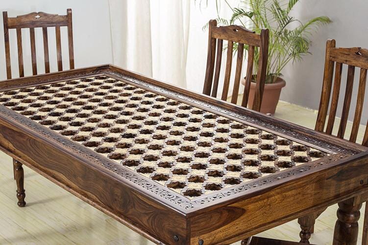 Solid Wood Brass Dining Set D 4 Seater with Chairs