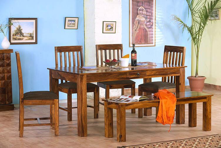 Solid Wood Turner Dining Set 6 Seater ( With Bench & Drawers )