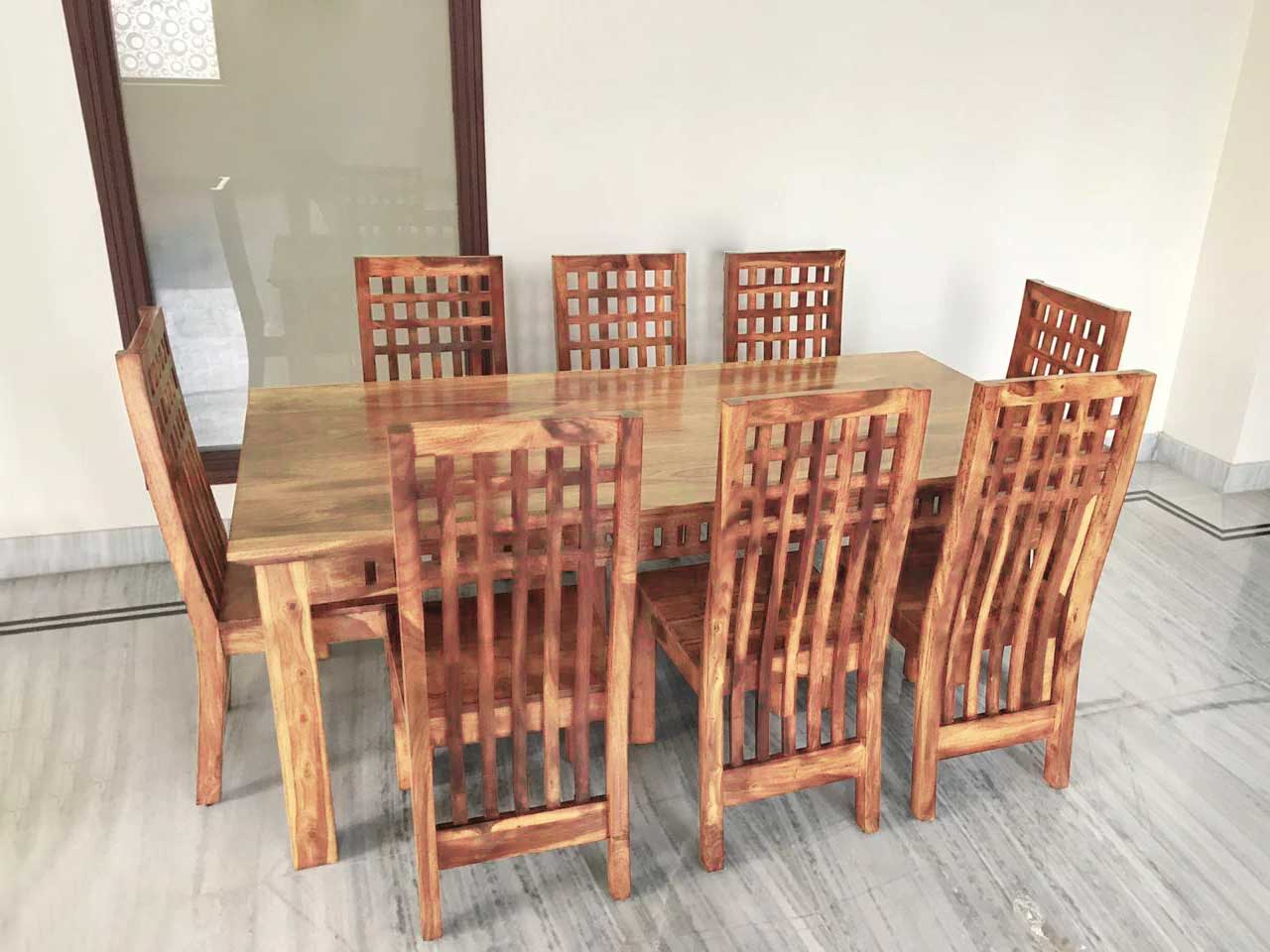 Solid Wood Kuber Dining Set 8 Seater with Chairs