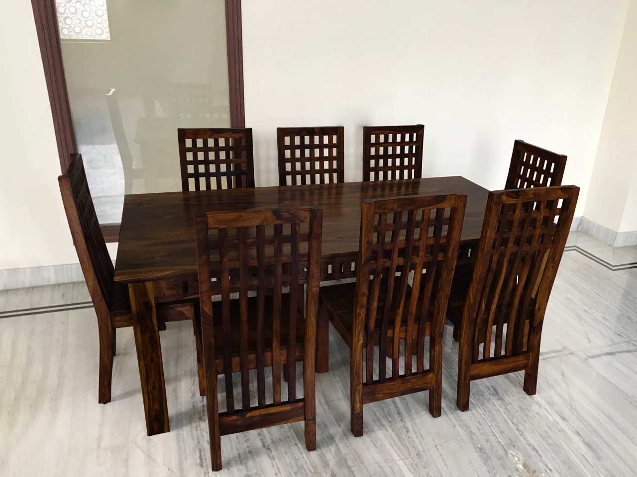 Solid Wood Kuber Dining Set 8 Seater with Chairs
