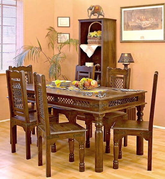 Solid Wood Jali Dining Set 6 Seater with Chairs