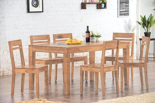Solid Wood Teffe Dining Set with Bench (6 Seater)