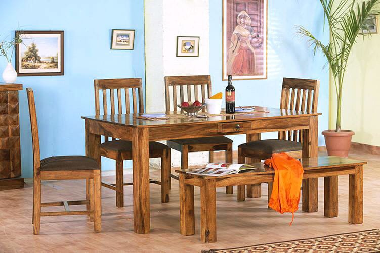 Solid Wood Turner Dining Set 6 Seater ( With Bench & Drawers )