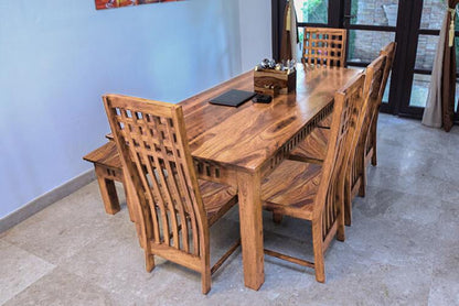 Solid Wood Kuber Dining Set 8 Seater with Bench