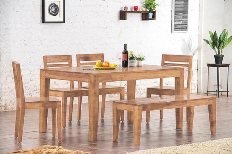 Solid Wood Teffe Dining Set with Bench (6 Seater)