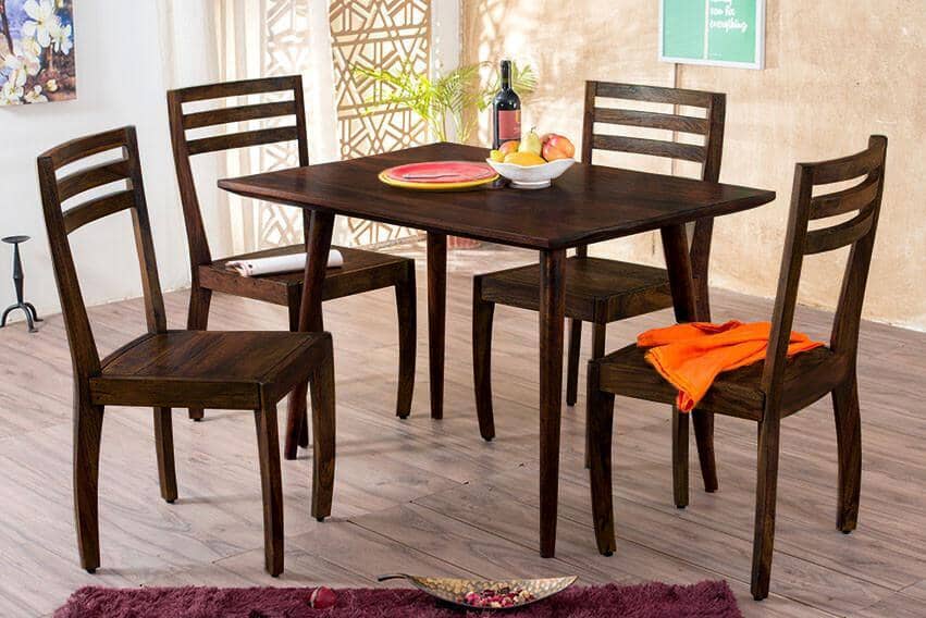 Solid Wood Eva Dining Set 4 Seater with Chairs